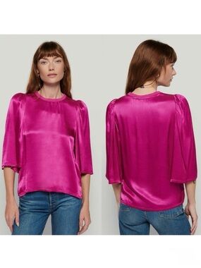 Anthropologie Nation LA Pink Donna Bell Sleeve Silk Blouse Size Small